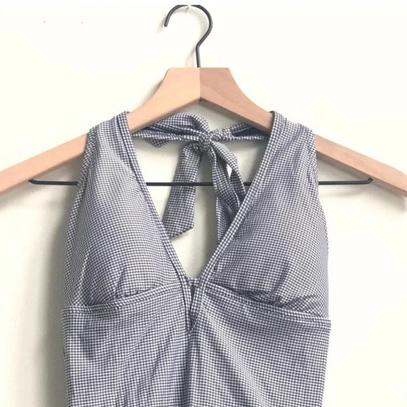 New Draper James x Helen Jon Keyhole navy Gingham Halter swimsuit one piece - Picture 5 of 16